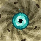 L'entrée vue de dessus : l'œil turquoise de la Fracture au fond des sables mouvants.
